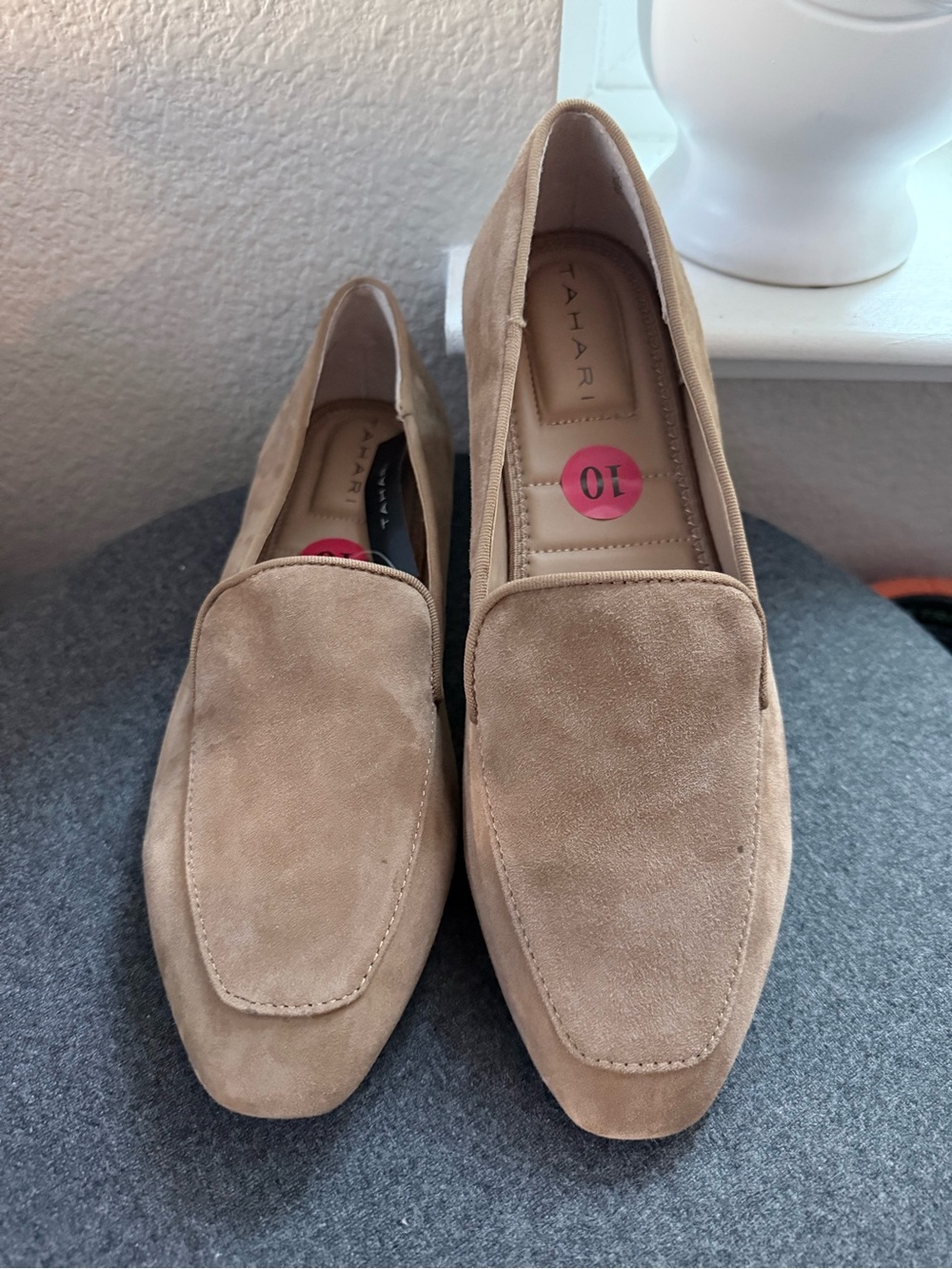 Tahari Beige Faux Suede Square-Toe Loafers – Women’s Size 10 – New With Tags